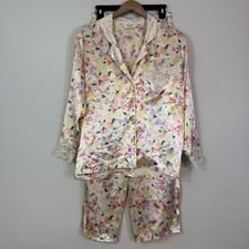 VICTORIA  S SECRET Vintage Gold Label Pajama Set Floral Satin Lace Size P Petite