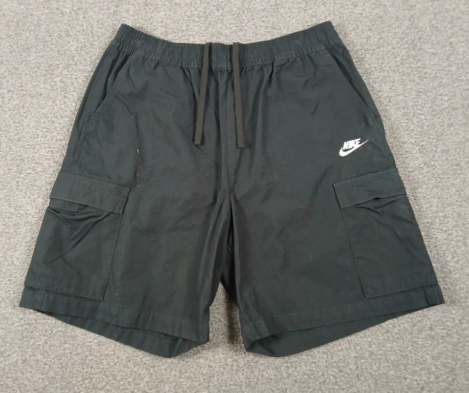 Pantalones Cortos de Carga Nike Club Para Hombres Negros Tejidos Talla Grande Bolsillos Sueltos Foto 3 de 4