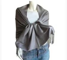 12 PACK  Silver Pashmina Shawl 100% Fine Wool Mix 2113