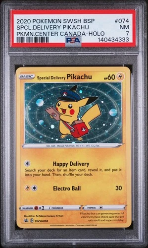 2020 POKEMON SWSH BLACK STAR PROMO #074 SPECIAL DELIVERY PIKACHU-HOLO PSA 7