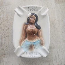 VINTAGE 1950S ALOHA HAWAII NAUGHTY TURN ME OVER ASHTRAY TIKI MCM DOUBLE SIDED