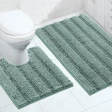 Turquoize Chenille Non-Slip Bath Rugs Set, Super Absorbent, Duck Egg Blue