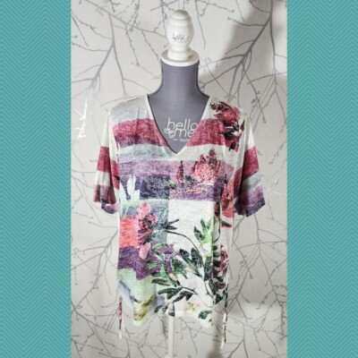 Laura Plus Colorful Striped Floral Burnout Tee | Women's M