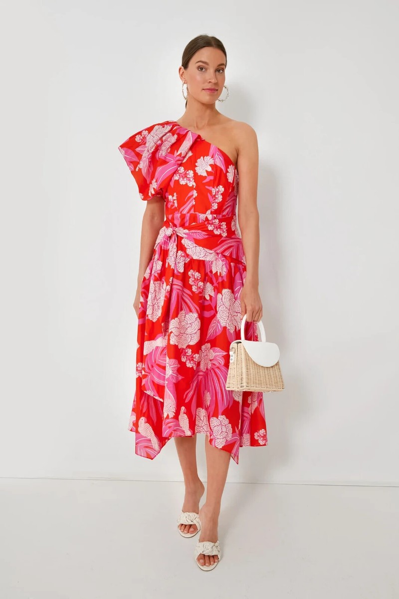 dewdrop floral red one shoulder midi dress Buy Anthropologie Red One-Shoulder Floral Cutwork Midi Dress from Next USA