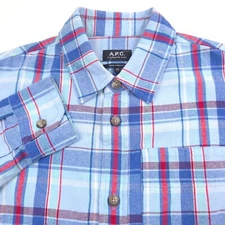 $270 APC Surchemise Basile Blue & Red Plaid Button Up Shirt Mens Size Large