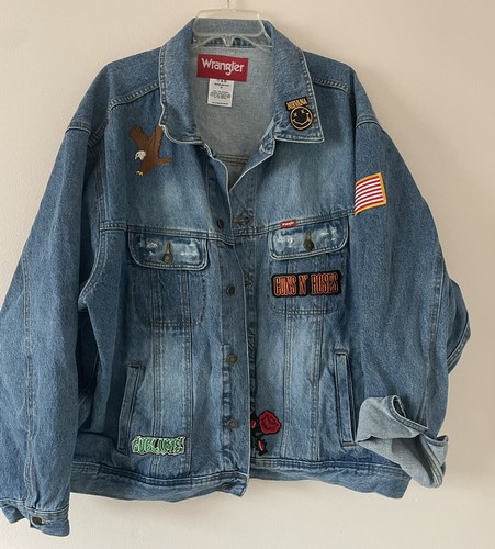 WRANGLER Giacca di jeans Jean 3XL lavaggio medio con toppe | eBay