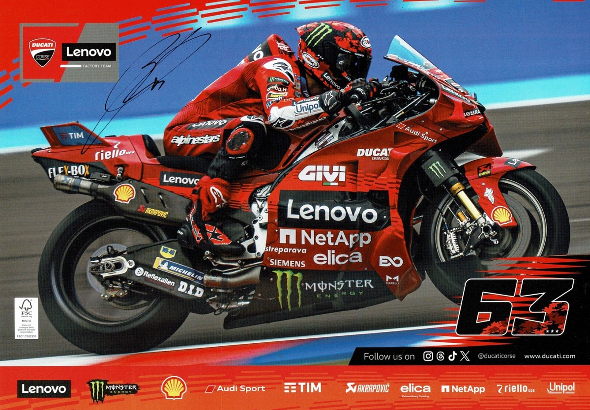Francesco Bagnaia #63 Ducati Lenovo MotoGP Rider Signed A4 Drivers