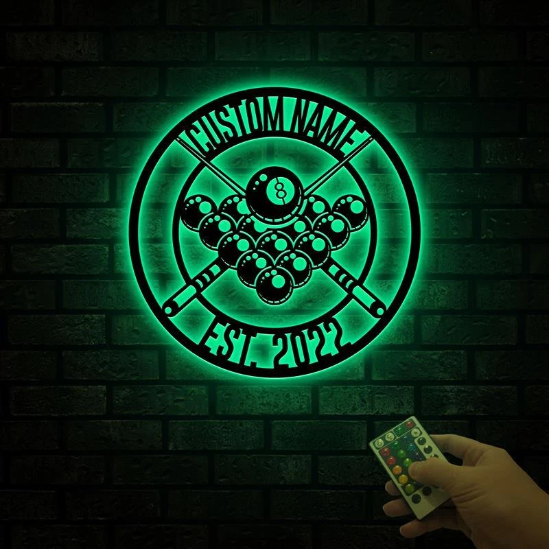 Letrero metálico de billar personalizado con luces LED, letrero metálico de billar personalizado Foto 2 de 4