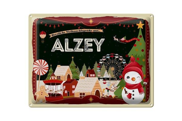Blechschild Weihnachten GrüßE Aus Alzey Geschenk Deko Schild 40X30 Cm-image