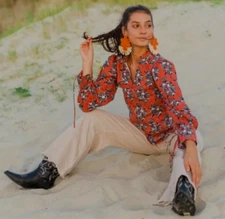 Victoria Dunn Billy Blouse Cinnamon Carnation Top Western Boho Cotton Womens S