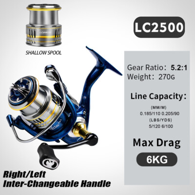 5.2:1 Fishing Spinning Reel 6KG Max Drag 5+1BB Metal Spool