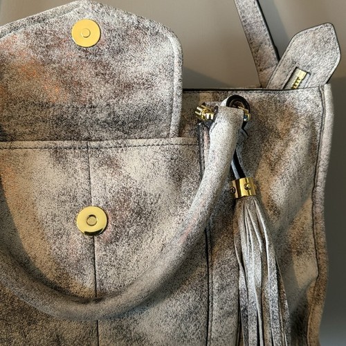 NWOT AIMEE KESTENBERG GRAY/ IRIDESCENT ROSE GOLD HESTON SATCHEL W/ GOLD HARDWARE - Picture 7 of 16