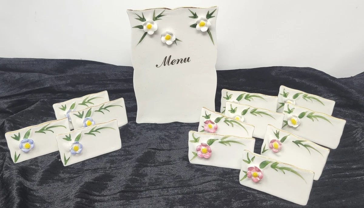 12 Vintage White Ceramic Table Place Card Holders Menu Board