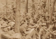 Vintage Postcard Real Photo Military Soldiers Men waiting in the forest Group
