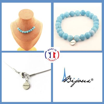 stones And Minerals. Jewelry Set Bracelet Necklace 10 Blue Chalcedony Beads 8