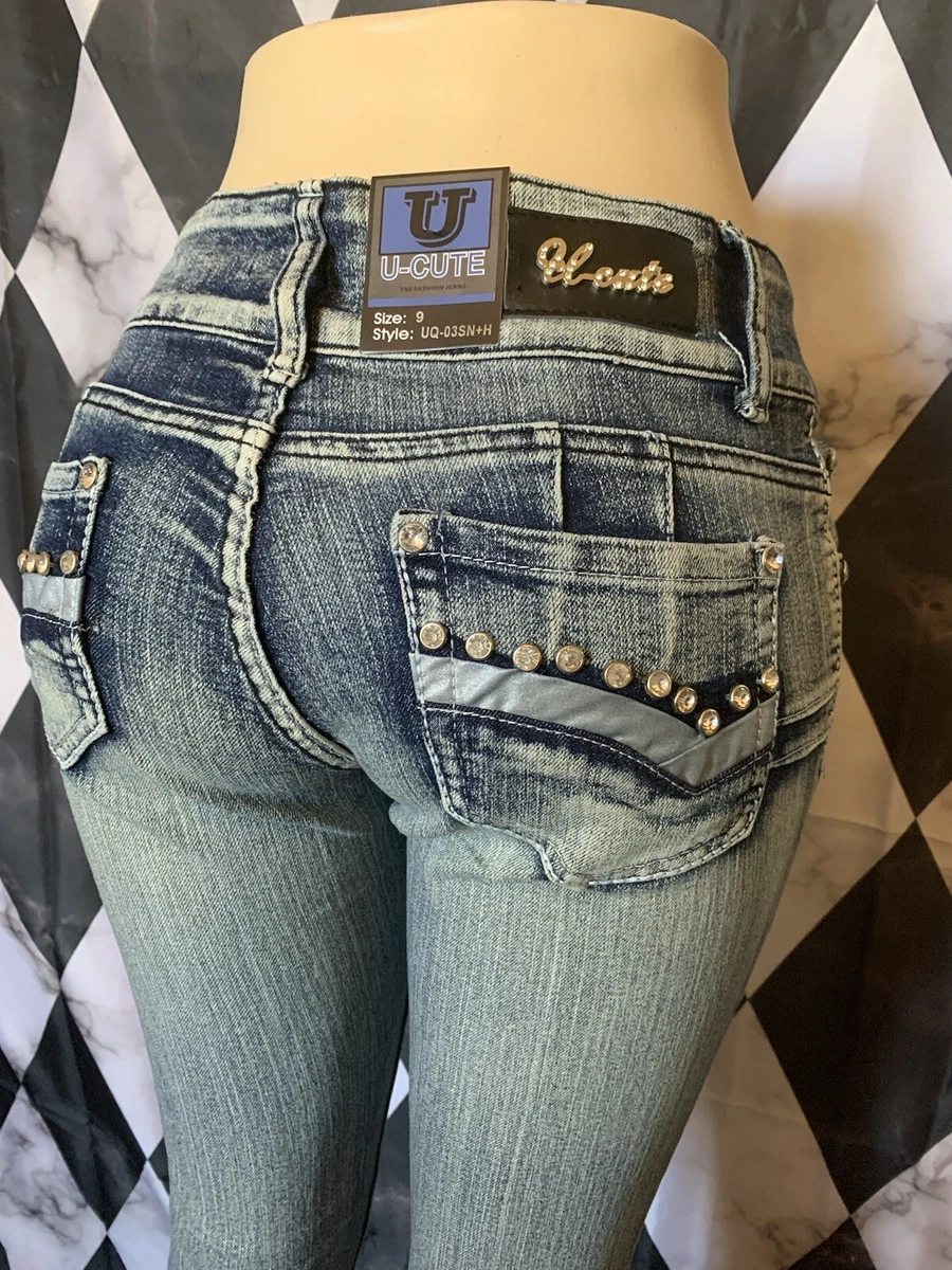 Jeans with rhinestones on them sales