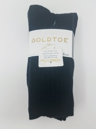 GOLD TOE Women's 6 Pack Ribbed Crew Socks, Sz 9-11 fits shoe sz 6-9, Black - Picture 3 of 5