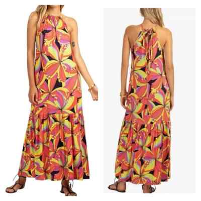 New Trina Turk  La Concha  Rainbow Flower Burst  Maxi Dress Cover up Size Medium