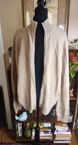 Tommy Hilfiger Full Zip Knit Sweater 100% Cotton Men's Large Beige - Picture 5 of 11