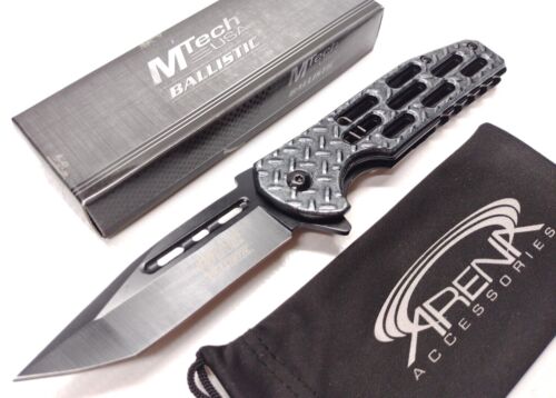 Pocket Knife Tanto Frame Lock Blade Diamond Plate Spring Assisted EDC Manhole