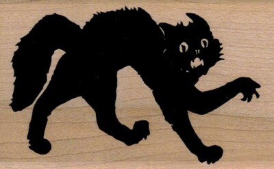 Scary Cat 2 1/4 x 3 1/2'' Rubber Stamp, Cat Stamp, Cat Lover Stamp