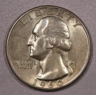 1960-P "Washington" SILVER Quarter-Dollar Coin, About Uncirculated Condition