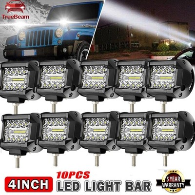 10PCS 4''Inch 12V 1200W LED Work Light Bar Flood Pod Driving Off-Road Tractor 4WD