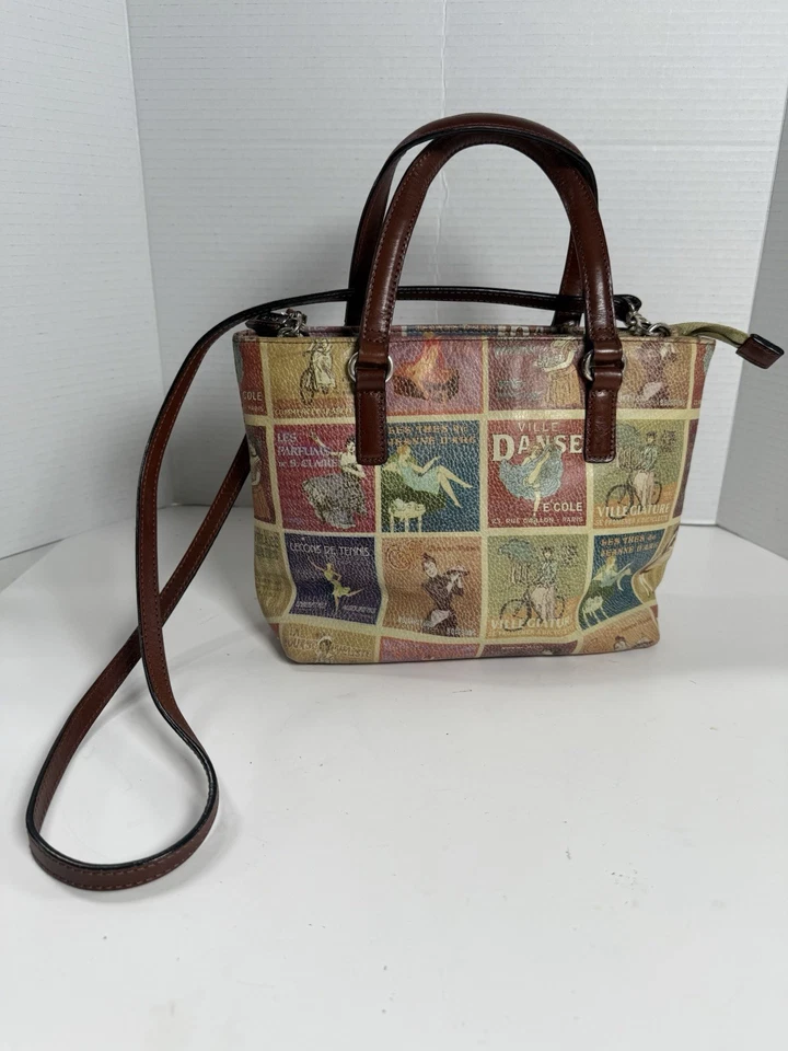 Bolsa tote satchel couro fóssil vintage estampa pin up couro/marrom - Imagem 3 de 4