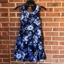 Speechless Girls 14 Blue Floral Sleeveless Dress Zipper Lace Back Tie Waist Midi