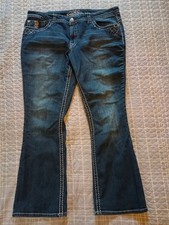 Paisley Sky Women's Jeans Size 18 Y2K Flare Embroidered Bling Pockets 30" Inseam