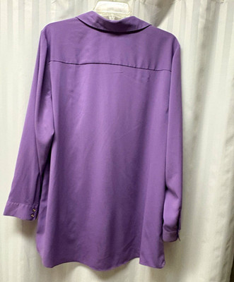 Chico s Women s Purple Solid Collared Pullover Long Sleeve Tunic Blouse Sz 3