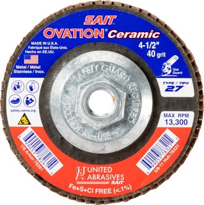 United Abrasives SAIT 78321 4-1/2x5/8-11 Ovation Ceramic Flap Disc 40 Grit 10 pk