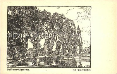 Wolframs-Eschenbach Am Stadtweiher pen and pen drawing