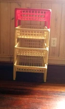 Vintage MCM Kartell USA 4 Stacking Organizer Storage Bins 3 beige, 1 red