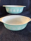 Vintage Pyrex Snowflake Casserole Bowls 1 1/2 Quart 2 Total