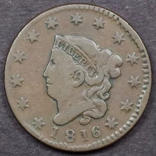 1816 1c Coronet Head Large Cent - VG