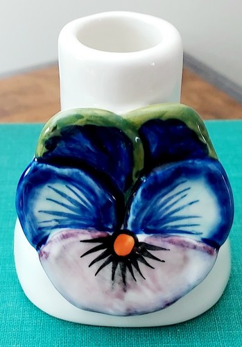 Anthropologie Francesca Kaye Floral Taper Candle Holder Pansy Handpainted