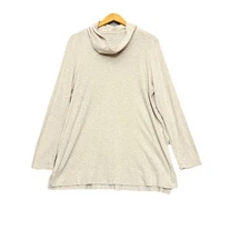 J Jill Pima Cowl Neck Tunic Top Large Heather Oatmeal Casual Basic Minimalist