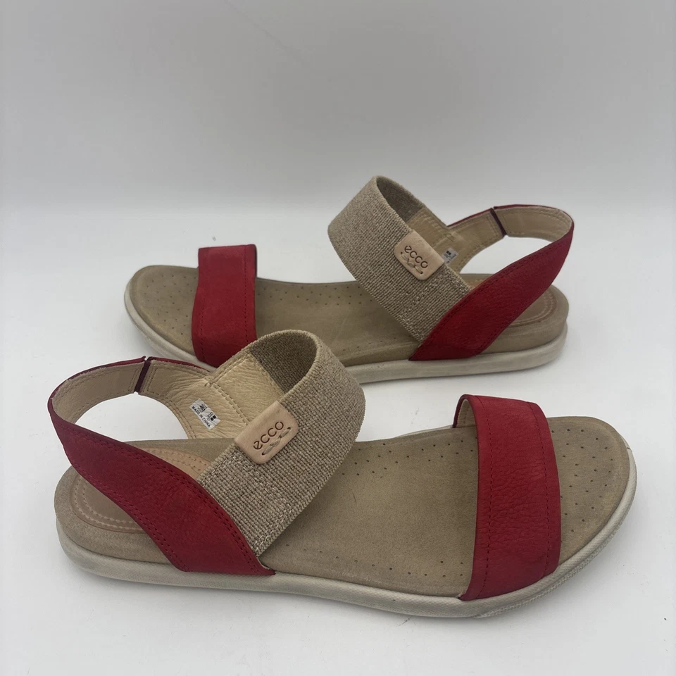 Sandalia al tobillo Ecco Damara Gladiador cuero y tela roja y tostada 8 Foto 2 de 4