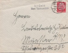 DR Brief Landpoststempel Hirstein über Türkismühle 1939 Namborn Lk St. Wendel