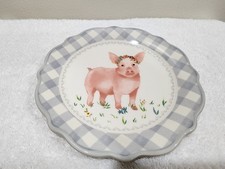 Pioneer Woman Appetizer Plate Gray Gingham Pig Ceramic Dessert Dish Stoneware 7"