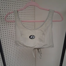 Y2K Surf Style Crop Top Small Beige Tie Back Nylon Tank 90s USA Retro Vintage