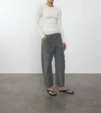 Enza Costa Textured Rib Long Sleeves Crewneck Top Vanilla