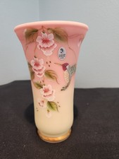 FENTON LIMITED EDITION M KIBBE BURMESE VASE w FLORAL DESIGN & BUTTERFLY
