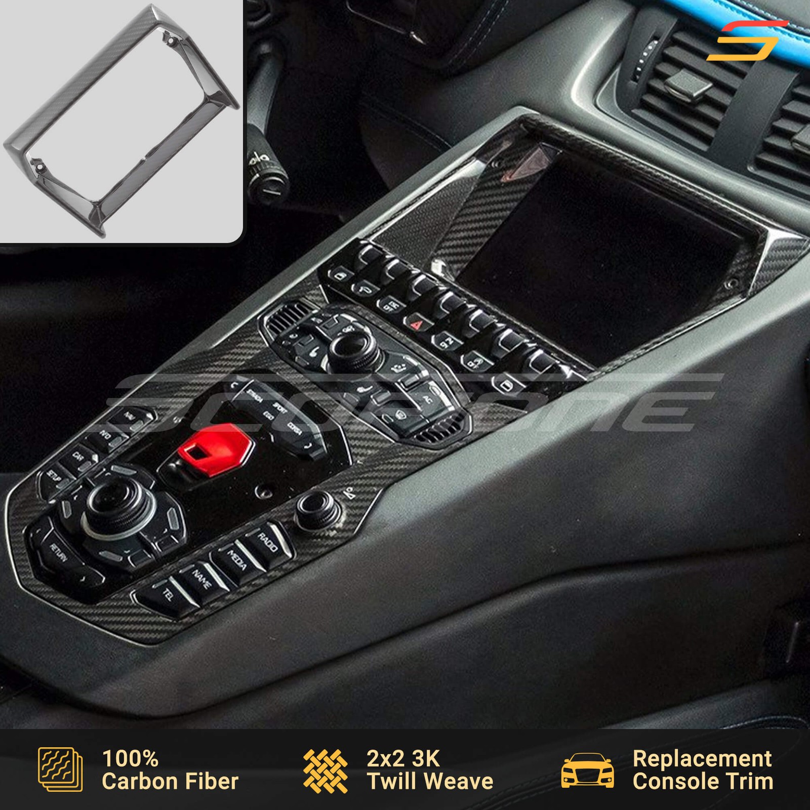 Scopione Carbon Fiber Center Screen Console Outer Trim for Lamborghini Aventador