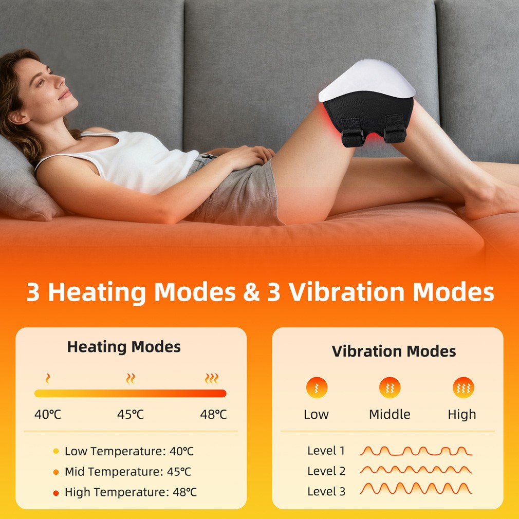 Knee Massager for Arthritis & Stiffness Vibration + 40/45/48°C Heat + Red-Light