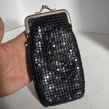 Vintage Black Mesh Kiss Clasp Coin Purse Long Sequence Money Makeup Bag