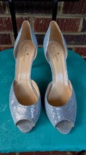Kate Spade Silver Metallic D'Orsay Leather High Heel Shoes -Open Toe- Sz 8