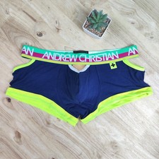 Andrew Christian Sexy Hombres Ropa Interior Casi Desnudo Teaser Boxer, Azul Marino, Pequeña