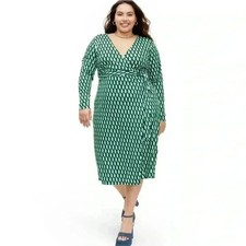 NWT Women's Long Sleeve Midi Arrow Geo Green Wrap Dress - DVF for Target XXL